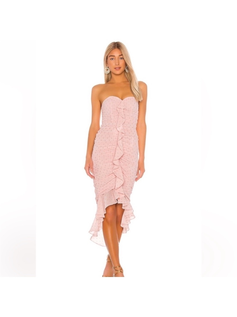 Revolve Midi Dress - Michael Costello 💗🌸 pink gold high low ruffle